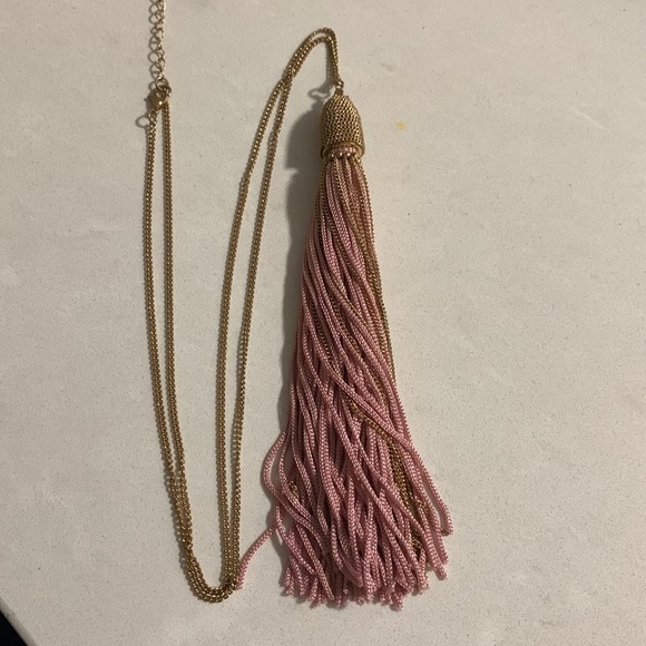 COLORFUL Tassel Necklaces pink and gold color 15” chain, 6” tassel - Picture 2 of 5